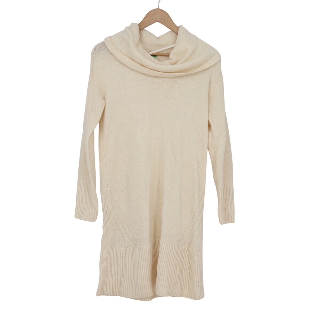 Anthropologie Sweater Dress Womens XS Cowl Neck Cream Wool Blend Long Sleeve